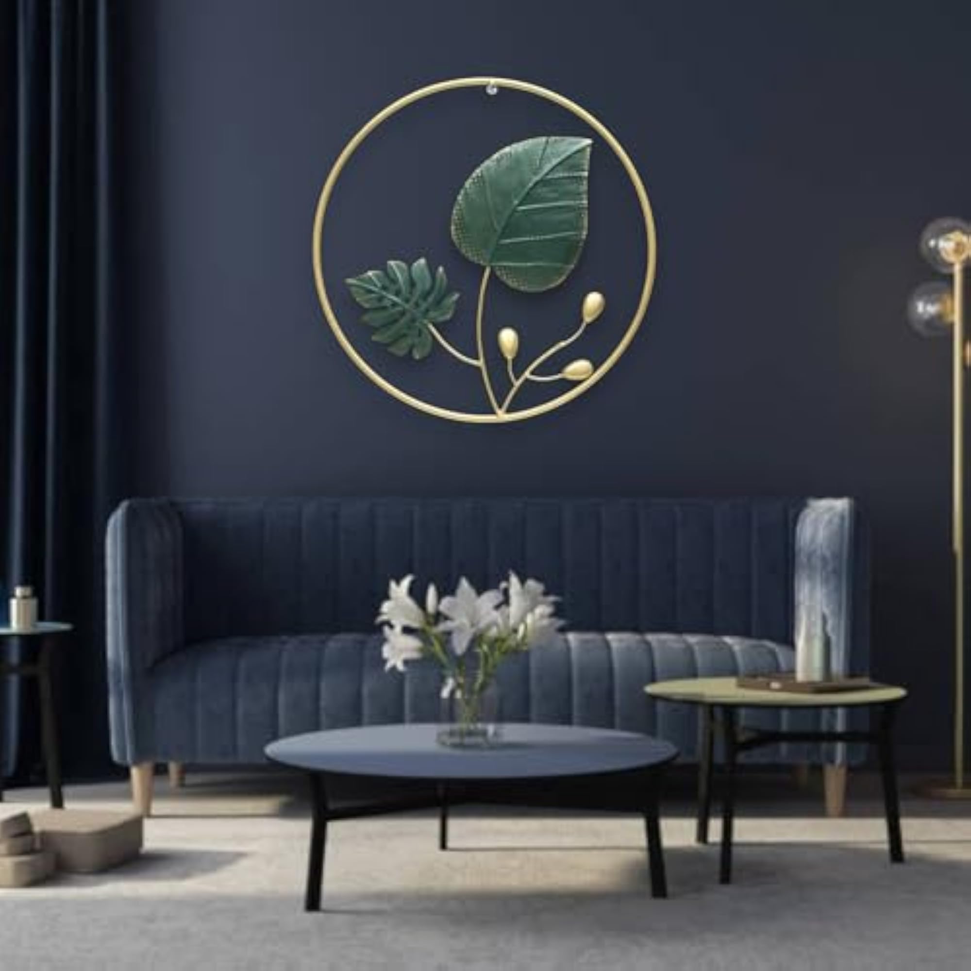 Multicolor Metal Round Kaashvi Leaf Wall Frame