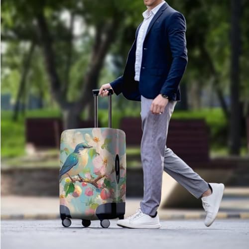 Polyester Luggage Bag Cover+Tag Comfortable Luggage Protection Cover Extendable Cute Suitcase Covers Personalized Customized Travel Luggage Cover 18-21 Bridesmaid Gift Branch Bird3