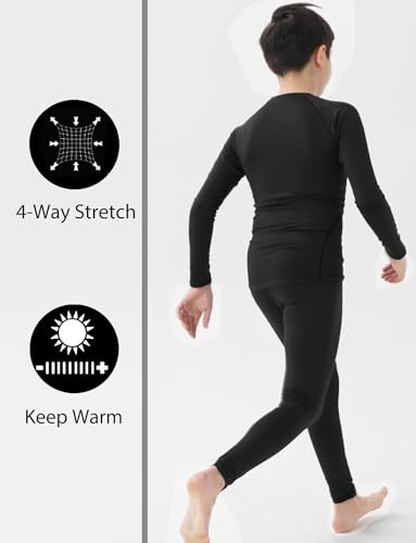 1/4 Pack Youth Boys Thermal Compression Pants Leggings Fleece Lined Base Layer Underwear Tights Cold Weather for Kids4