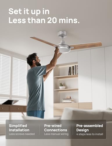Image of DREO Ceiling Fans with Lights and Remote, 52'' Grey Ceiling Fan, 5CCT, 6-Level Dimmable, 6 Speeds, Quick-install, Quiet Reversible DC Motor, 1-4-8H Timer, Bedroom Ceiling Fan