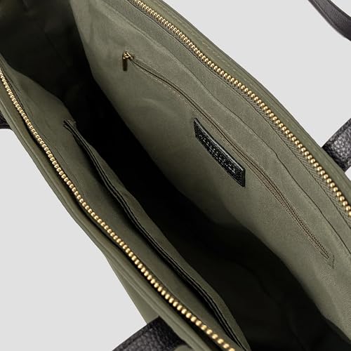 Image of Accessorize London Women's Olive Green Kimberly Nylon Zippered Tote | water-resistant Shoulder Bag | Stylish Casual & Travel Handbag