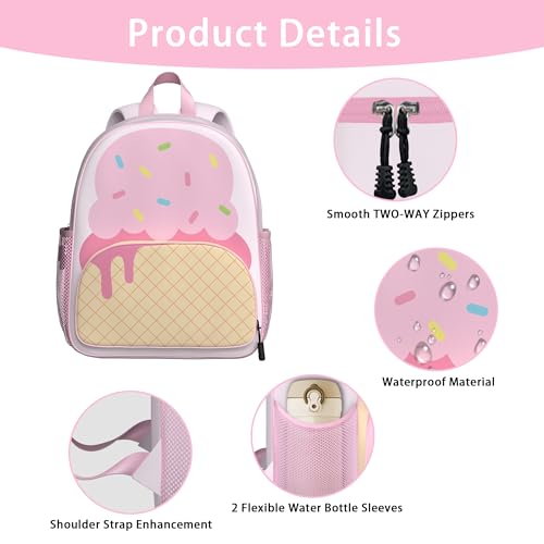 Image of Ice Cream Toddler Backpack for Little Kids Water Resistance Kindergarten Preschool Bags Children Schoolbag Cute 3D Animal Cartoon Backpacks Gifts for Baby Boys Girls