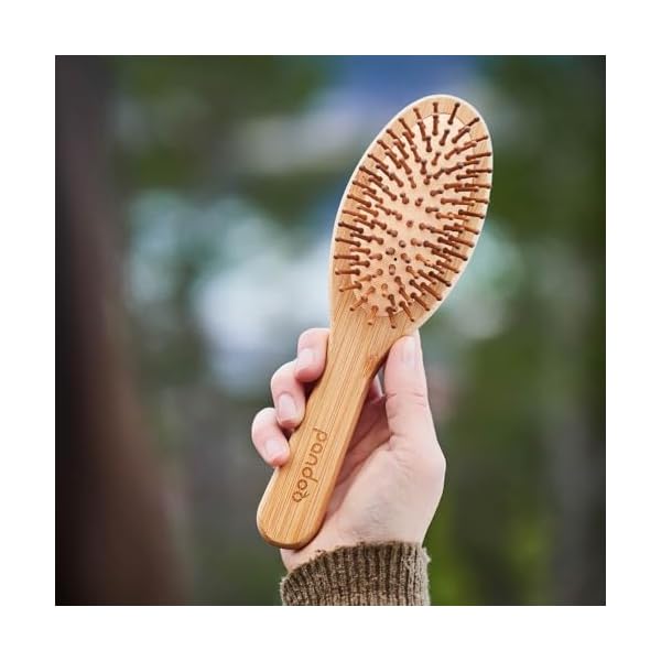 pandoo Bambus Haarbürste mit Naturborsten - Vegan, umweltfreundlich - Natur-Bürste mit Bambusborsten für natürlich schöne Haare für Männer, Frauen & Kinder - Detangler – Bild 3