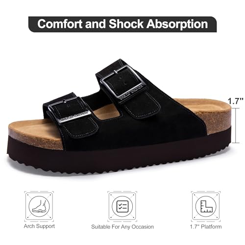 Image of Platform Sandals Women Suede Sandals Arch Support Summer Slides with Adjustable Buckle Open Toe
