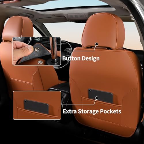 Image of FLORICH Waterproof Car Seat Covers Full Set, Automotive Seat Covers, Brown Car Seat Covers, Luxury Seat Protector Universal fit for Most Cars SUVs and Trucks - Brown&Black
