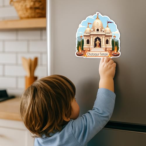 Image of Naxon Chhatarpur Temple Delhi Theme Souvenir Wooden Fridge Magnet for Refrigerator - Printed Fridge Magnet for Kitchen & Home Decor | Perfect Souvenir Gift | Size 3x3 in | Pack of 1