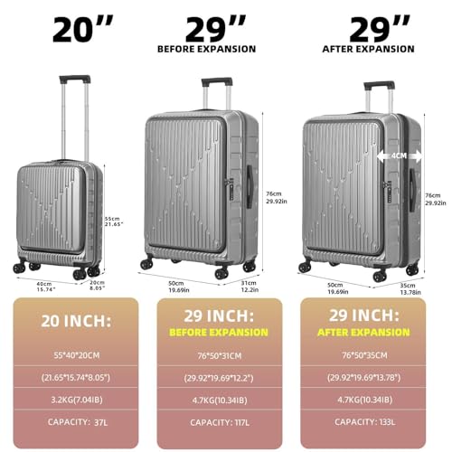 TydeCkare 20 Inch Carry On Luggage Aluminum with Front Ziiper Pocket