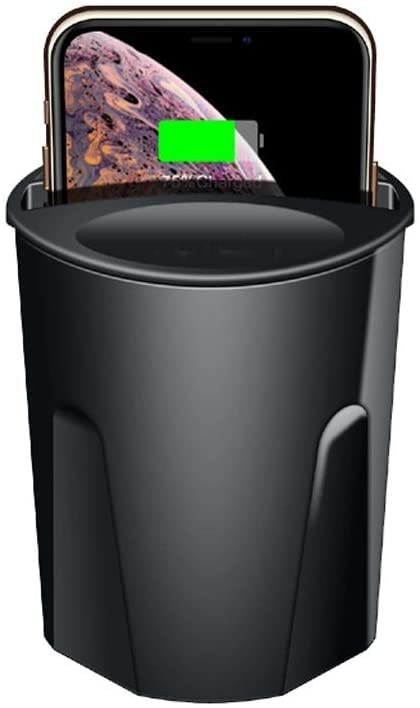 Juflix USB Charger Car -QI Standard Charging Cup- Wireless Fast Charger,5w/7.5W/10W/15w Wireless Charger -w/Type C/USB Output -Light and Beautiful - Easy to Carry || Black