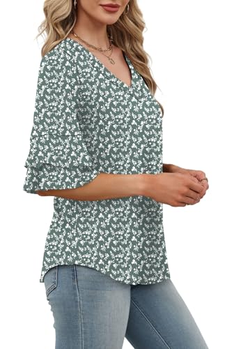 Image of OFEEFAN Spring Tops for Women Boho Shirts Fashion Clothing Cute 3 /4 Length Sleeve Blouses Dressy Casual Summer Outfits