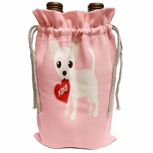 3dRose White Chihuahua Valentine XOXO Dog Wine Bag