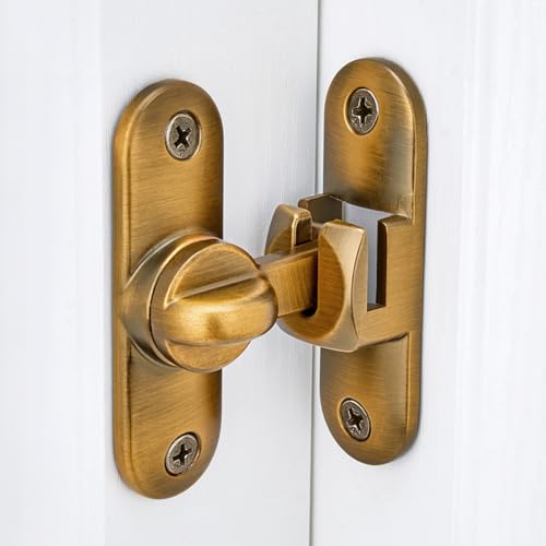 Image of INIRET Brass Barn Door Latches,90 /180 Degree Gate Lock,Flip Gate Latches Hardware,Zinc Alloy Right Angle Door Lock Latch,Door Security Sliding Door Latch Lock for Cabinets,Bathroom