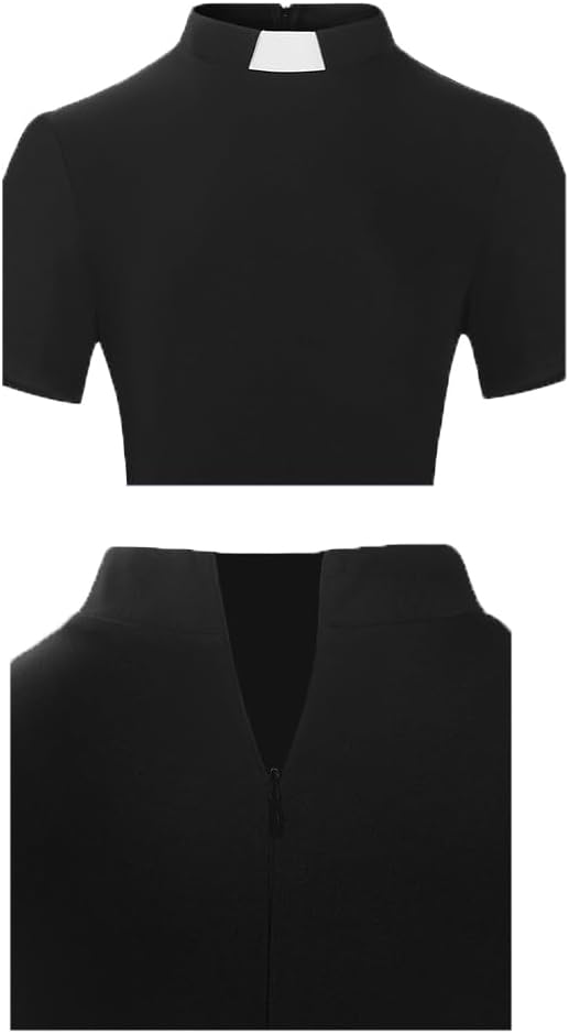 Women's Church Dress Clergy Double Ruffled Trailing Short Sleeves Dresses with Tab Insert Collar - Image 3