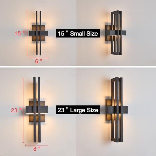 Image of Outside Light 2 Pack, 15Inch Small Black Outdoor Wall Sconce Waterproof Exterior Light Fixture, Modern Wall Mount, Decorative LED Lighting for Patio Garage Yard Backyard Apartment Balcony