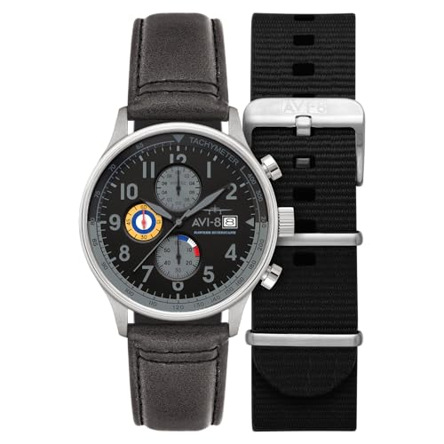 Image of AVI-8 Men's 43.5mm Hawker Hurricane Classic Chronograph Watch with Leather Strap AV-4011