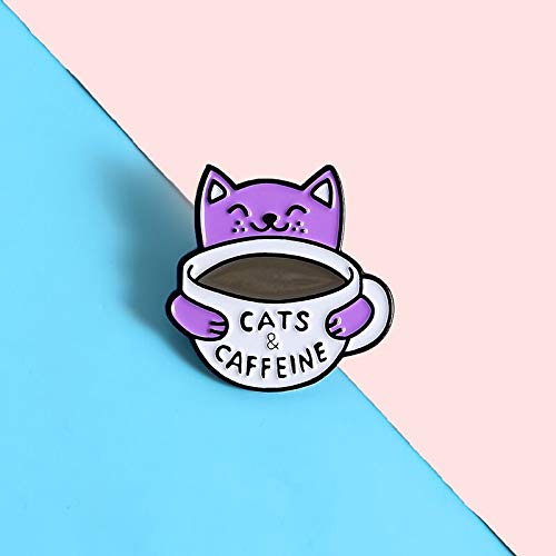 Gatos e cafeína lindos broches esmaltados de animais café fashion criativos broches emblemas de dese