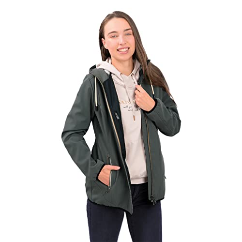 Knuffelwuff Damen Softshell Jacke Manhattan Größe: L / 40 Khaki - Leichte atmungsaktive wasserabweisende Jacke mit extra vielen Taschen für Outdoor, Wandern, Reisen, Gassi gehen - Windbreaker