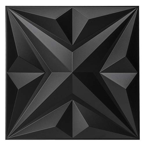 Art3dwallpanels PVC Wall Panels, 3D Wall Panels for Interior Wall Decor, Black Wall Decor PVC Panel, Star 3D Textured Wall Panels, Pack of 12 PVC Wall Tiles Each Box