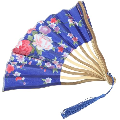 LIOOBO Abanico Plegable de Mano Estilo Japonés Vintage Tela de Satén y Bambú, Decorativo y Fácil de Llevar para Baile y Verano