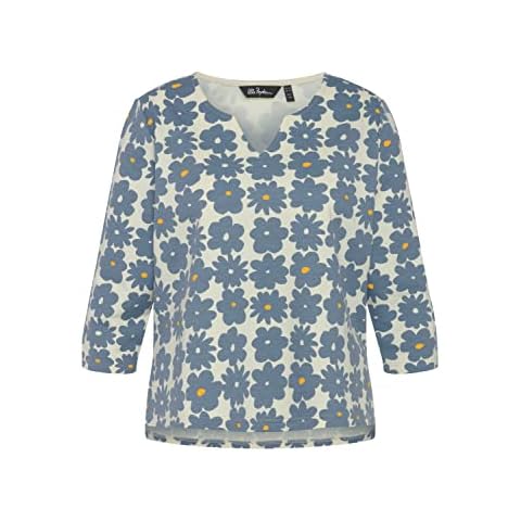 Ulla Popken Womenswear Plus Size Curvy Oversize Retro Flower Print Sweatshirt Blue Denim 54+ 815994185-54+ Cover