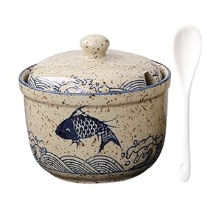 Ceramic Sugar Bowl with Lid and Spoon, Spice Jars with Lid for Sugar, Salt, Cheese