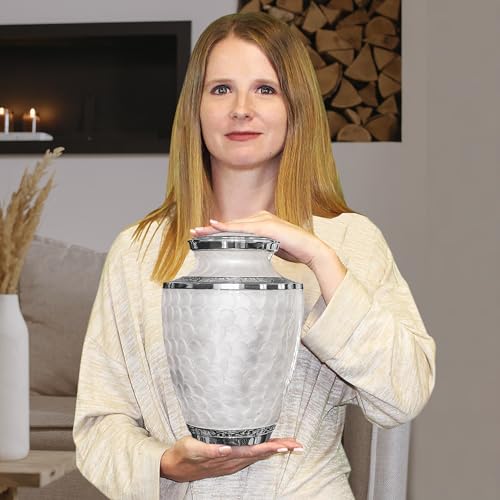 Image of Trupoint Memorials Cremation Urns for Human Ashes, Silver Lining Decorative Burial Urns for Male and Female, Funeral Memorial Urn for Women and Men - Opal, Adult (200LB)