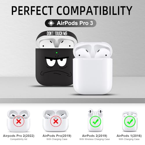 Image of for Airpods Case,Don't Touch Me Cool Cover with Lanyard Big Eyes Cute Cartoon for Airpods 2nd Generation Case,Soft Shockproof Cover for Women Men-Grey