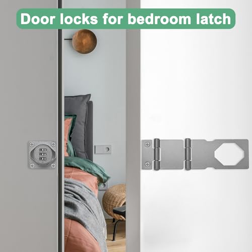 Image of M METERXITY Keyless Combination Lock, 3.78 inch Zinc Alloy Mechanical Password Twist Knob Hasp Locks Latch for Cabinet /Closet /Garage /Drawers /Garden /Bathroom,90 /180 Degree Barn Door Lock [Gray]
