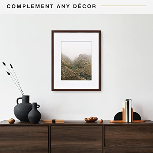 Image of MCS Gallery Wooden Frame for Canvas, Art Boards, Photos and more, Walnut, 16x20 with 11x14 Mat