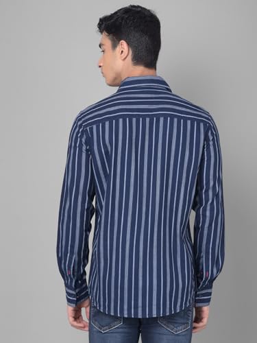Image of Crimsoune Club Men's Navy Blue Striped Shirt