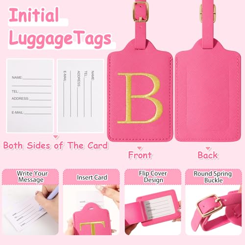 Image of Initial Luggage Tags for Suitcases, Cute Embroidered Letter Luggage Bag Suitcase Identifier Name Baggage Tag, PU Leather Travel Luggage Tags, Bag Tags for Men Women Kids Luggage Handbags(Rosered B)