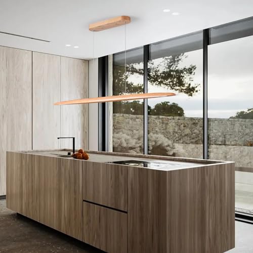 Image of YISDESIGN 51 inch 36W Wood LED Linear Pendant Light Fixture Led Dining Room Light Dimmable Hanging Light Fixture for Dining Room Kitchen Island Pool Table Lights Natural Ash
