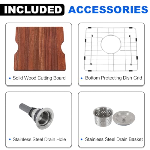 Image of 24 Inch Undermount Kitchen Sink, Workstation Single Bowl 24 x 19 Inch 16 Gauge Stainless Steel Under Counter Sink for Small Apartment Prep Kitchen, Laundry, Utility & RV with Cutting Board