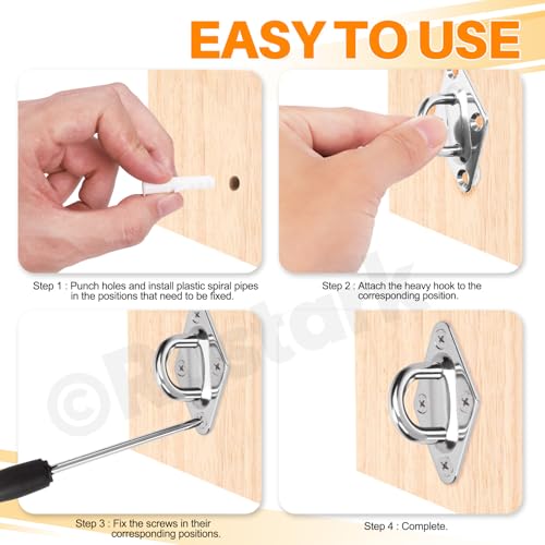 Rustark 4 Stück M8 304 Edelstahl Augplatten Rautenförmige Deckenhaken mit Öse Silber Zurröse Wandöse Decksplatt Ösenplatte Mastplatte Wandhaken Ösen Halterung mit Schrauben und Gummistopfen