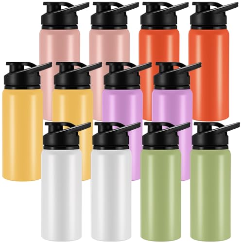 Domensi Aluminum Water Bottle Bulk, 17oz, Rainbow Colors 1, 12 Pack