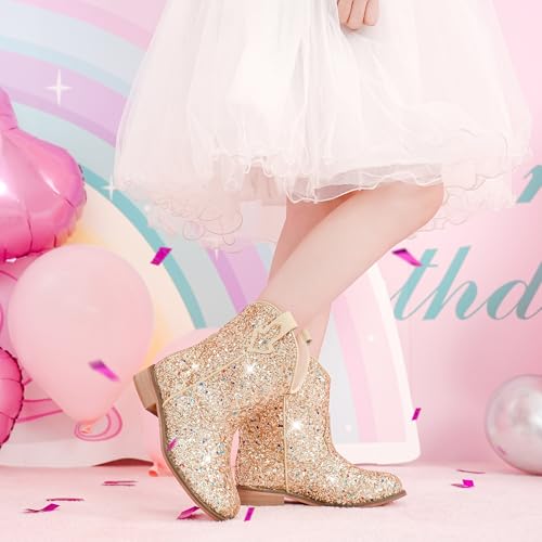 Image of Motasha Toddler Girls Cowgirl Boots Glitter Toddler Cowboy Boot Ankle Girls Boots Little Kids Horse Riding Shoes Party Birthday