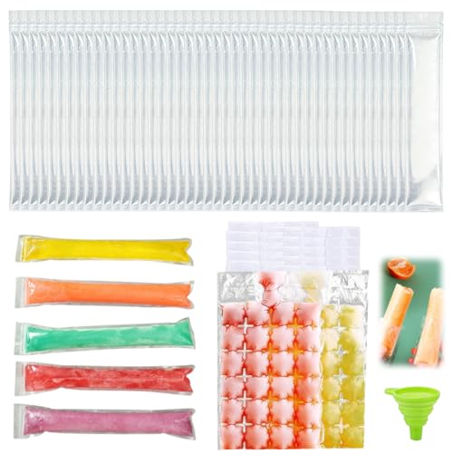 CATZUM 100x Wassereis Tüten & Eis am Stiel Beutel -Popsicle Formen Beutel mit Trichter für Wassereis selber machen Saft Joghurt Smoothies | Eis Pop Tüten