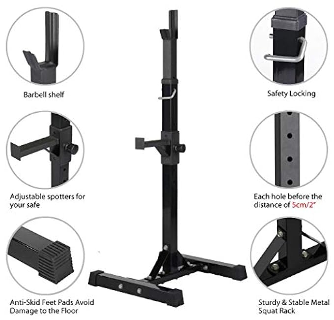 Yaheetech Pair of Adjustable Squat Rack Standard 44-70 Inch Barbell Rack, Solid Steel Squat Stands Bench Press Storage Home Gym Portable Dumbbell Stands