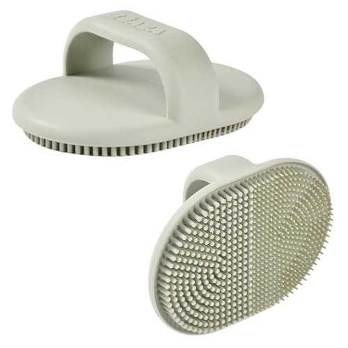 BÉABA, Cepillo de Baño de Silicona para Bebé, Aseo para Bebé, 2 Caras, Cerdas finas para masajear al bebé, Cerdas gruesas para la costra láctea, 100% Silicona Suave, Gris Verde