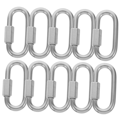 Unomor 10 Pcs Chain Link Buckle Carabiner Chain Link Connector Bike Chain Joint Hook Dog Chain Swivel Heavy Duty Safety Chain Connector Link Coupling Link Silver Stainless Steel