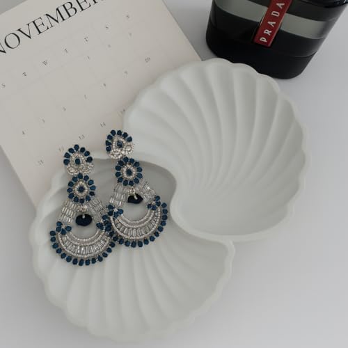 Handcrafted Concrete Shell Tray for Jewellery | Aesthetic Shell Shaped Trinket Plate for Rings, Earrings & Photoshoot Styling | Decorative Jewellery Display Tray (12.8L x 20.1W cm)