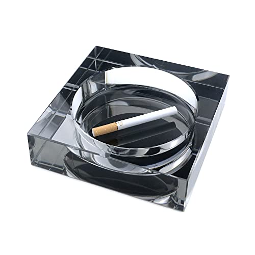 Semetall Large Glass Ashtrays,Modern Clear Ashtray For Office,Indoor,Outdoor,Patio,Home Decor(Black,Square,6"X6") #TOP7