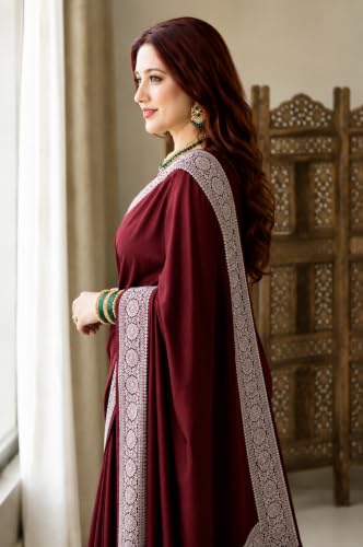 Image of Women's Glory Banarasi Satin Kanjivaram Saree Silver Zari Border Pure Soft Blend Silk Sari Kanchipuram Paithani Silk Party Wedding Festive New Ladies Sadi with Unstiched Blouse Piece. (Pink)