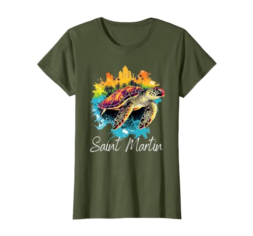 Saint Martin Island T-Shirt, Women, Olive Green, Small