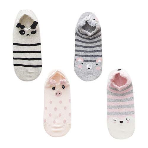 Novelty Animal Cute Soft Cotton Ankle Socks Girl Low Cut No Show Sock for Girls Women Xmas Gift Box (Dots & Stripes)