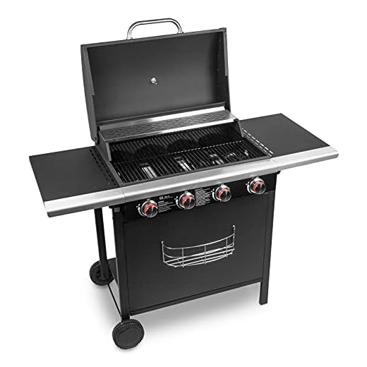 Julido gasolgrill grillvagn med 4 brännare i rostfritt stål 14 kW modell BBQ1704