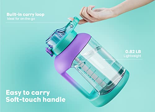 Encool 0.4 Gallon Motivational Water Bottle With Time Markers, 51 Oz Water Jug Removable Straw And Handle, Leak-Proof Lid Bpa Free Tritan Plastic For Outdoor Sports, Gym, And Fitness (Lavender) #TOP4