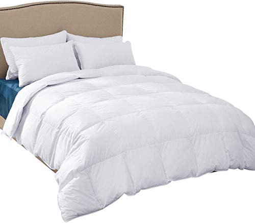 PUREDOWN Baffle Box Design Duvet Insert 700 Filling Power All-Season Down Comforter, Full/Queen, White