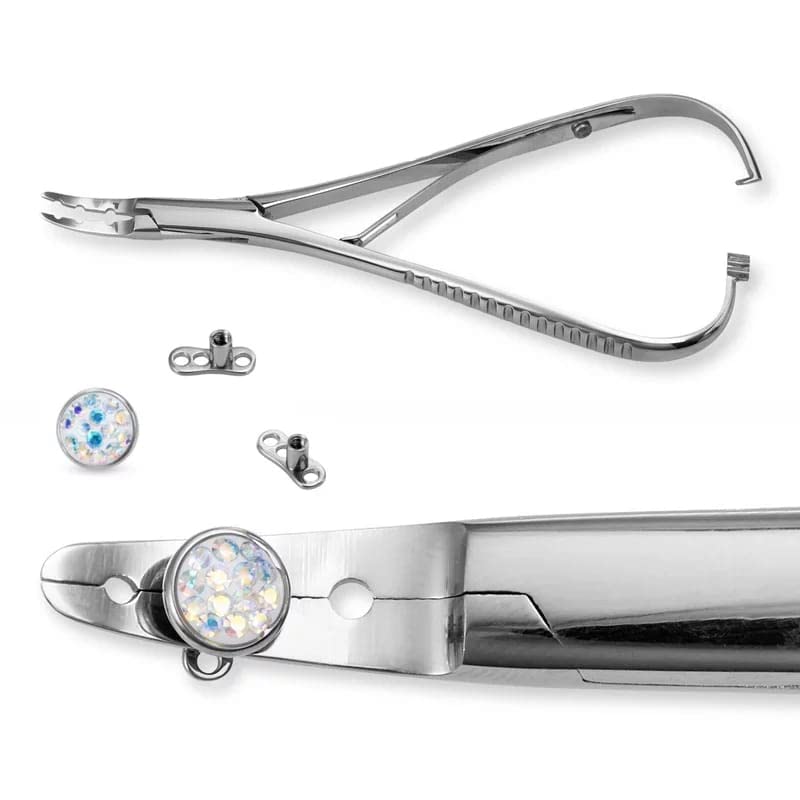 Dermal Anchor Holder 6" Body Piercing Forceps 3holes: 1.5mm, 2mm, 2.5mm Hemostat Clamp Tool