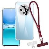 OAGELIM 2-in-1 Schutzhülle mit Handgelenk-Schlaufe Kompatibel mit Vivo Y500 5G China V2506A Hülle mit Abnehmbarem Lanyard, Rutschfester & Verlustgeschützter (Transparent+Rot)