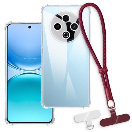 OAGELIM 2-in-1 Schutzhülle mit Handgelenk-Schlaufe Kompatibel mit Vivo Y500 5G China V2506A Hülle mit Abnehmbarem Lanyard, Rutschfester & Verlustgeschützter (Transparent+Rot)